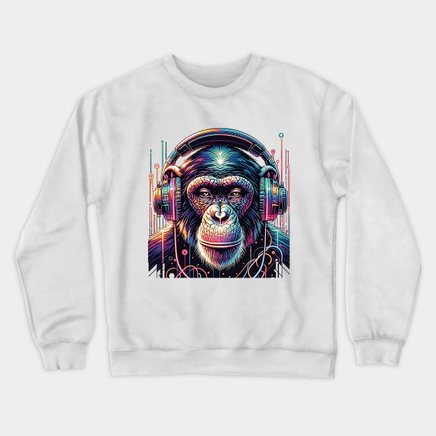 Neon Groove: The Cosmic DJ Crewneck Sweatshirt by Gold Turtle Lina